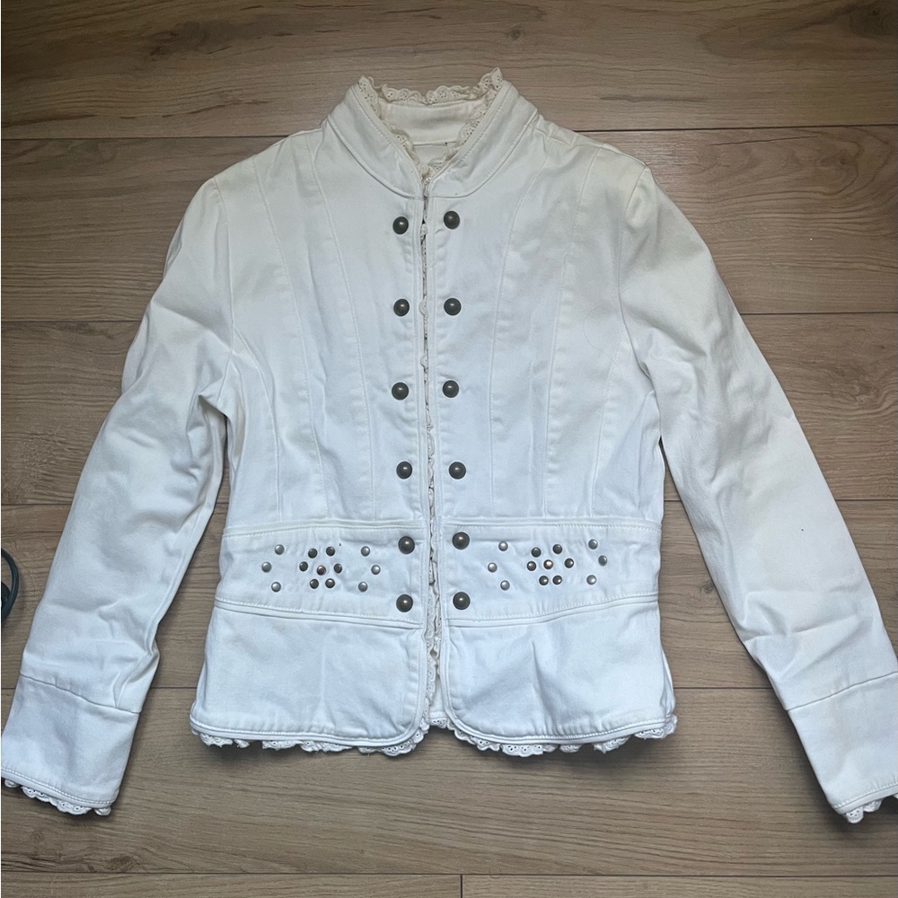 Girl’s White Studded Cotton Jacket